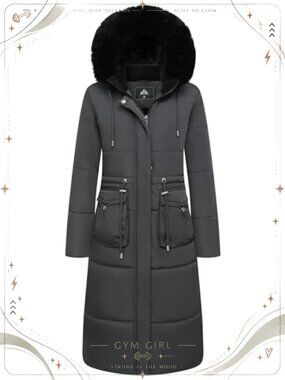 Women's Long Maxi Puffer Coat Water Resistant Faux Fur Hood Winter Down Jacket